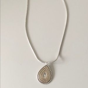 Reversible silver gold pendent 18” silver necklace